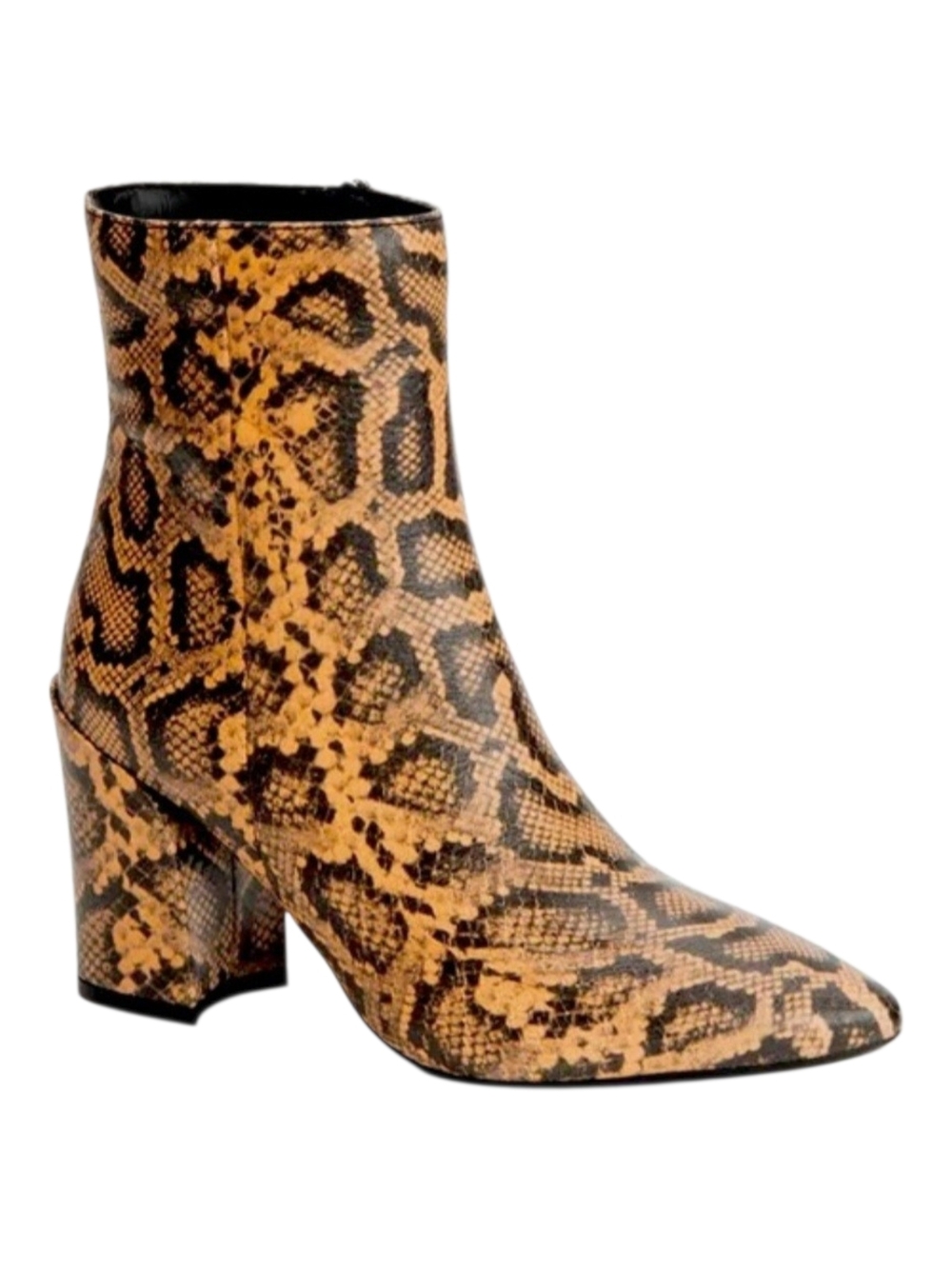 Aquatalia Palomina Caramel Snake-Print Block Heel Ankle Boot - Tan/Black